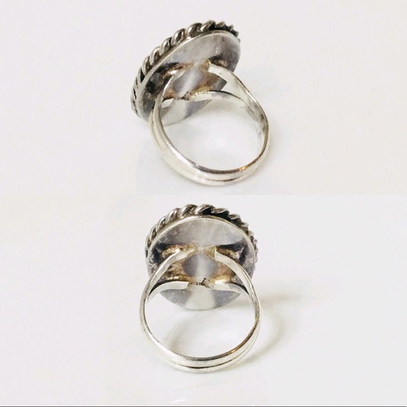 Sterling Silver Turquoise Diamond Indian Head Ring - Picture 4 of 8